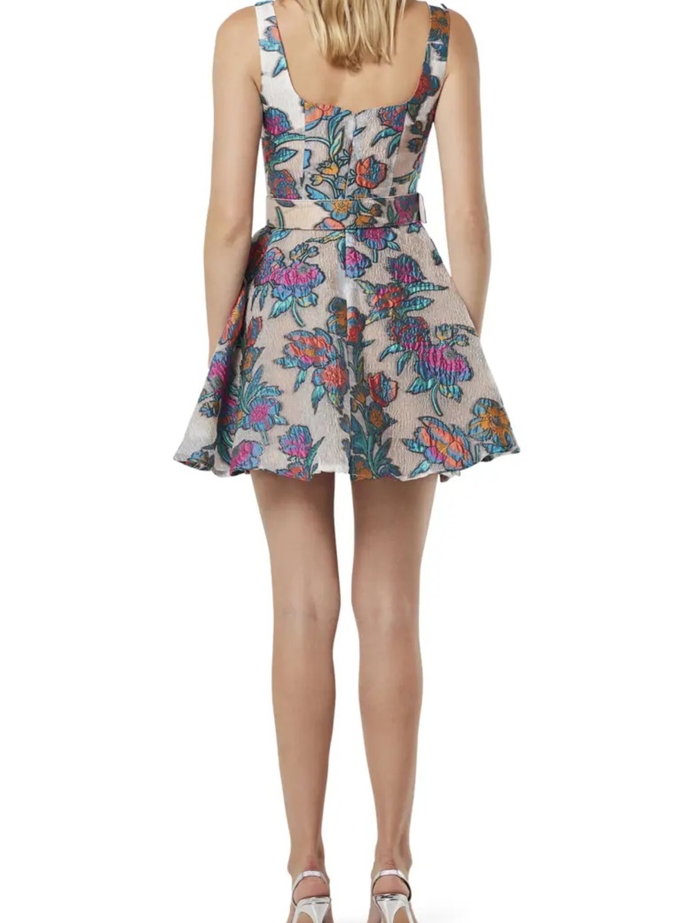 Floral Textured A-Line Mini Dress in Cream with Multicolor Blooms